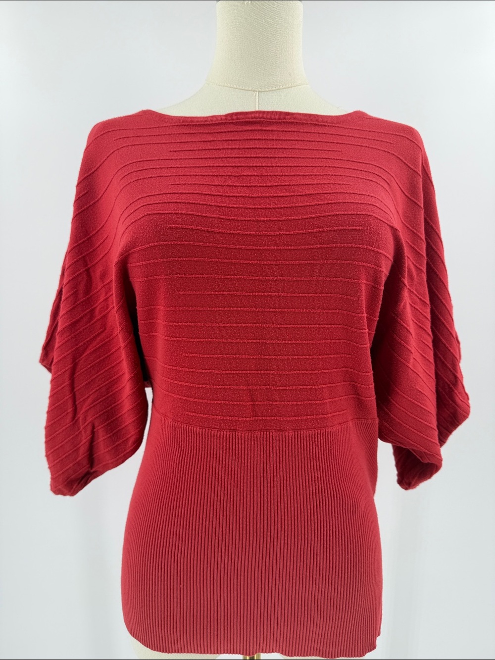 Off-the-Shoulder Ribbed Sweater Top in Red/orange